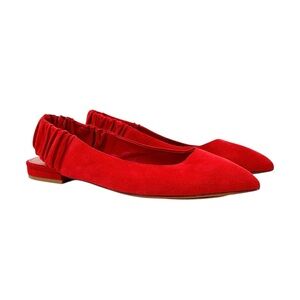 Santoni Bright Red Pointed Toe Suede Leather Ballerinas Ballet Flats sz 38.5